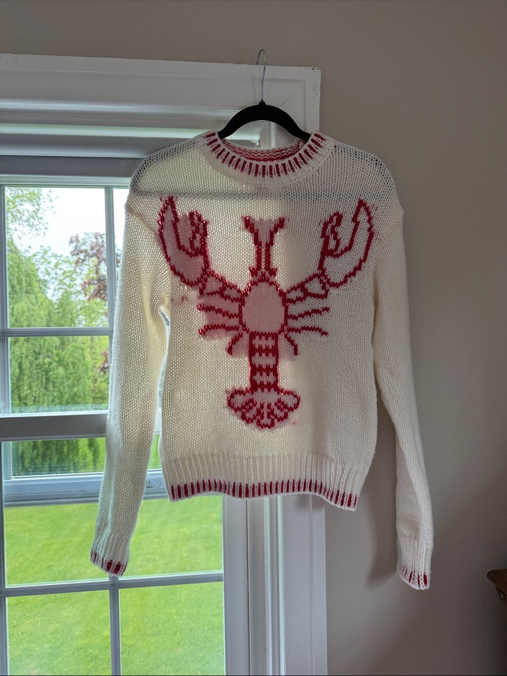 White & Red Lobster Knit Sweater